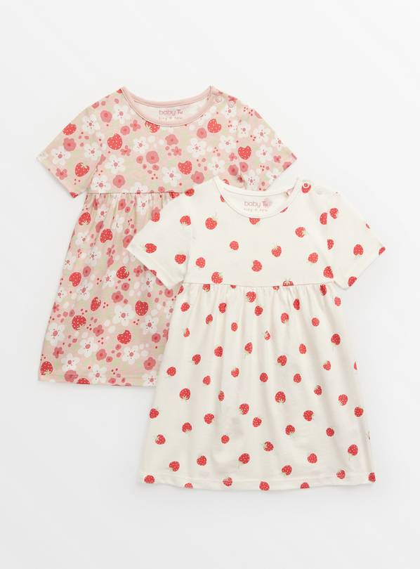 Pink & White Floral Print Jersey Dresses 2 Pack 6-9 months